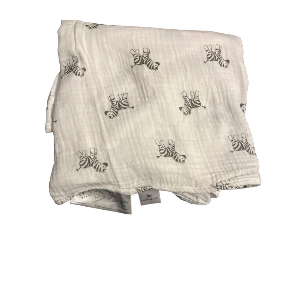 Amazing Baby Muslin swaddle Receiving Blanket Lovey 100%Cotton White Black Zebra